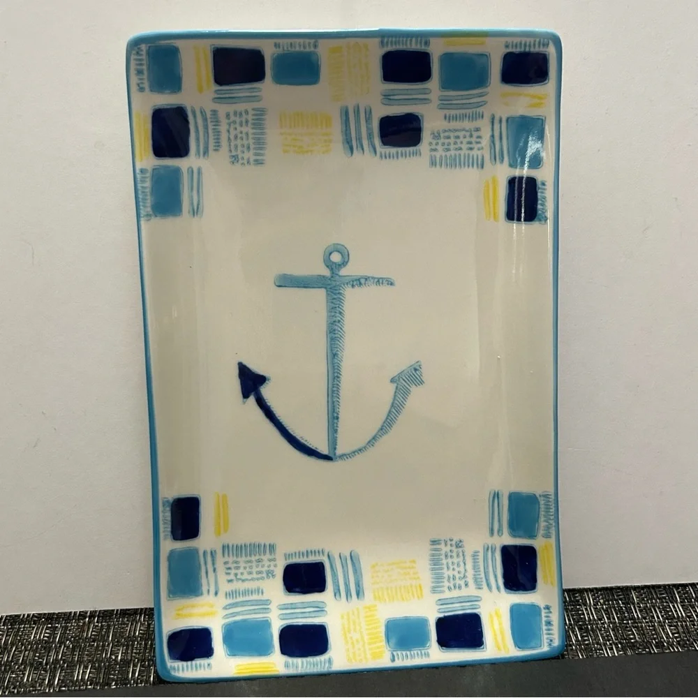 West Elm Nautical Anchor Ceramic Trinket Dish Serving Tray Collector’s Edition